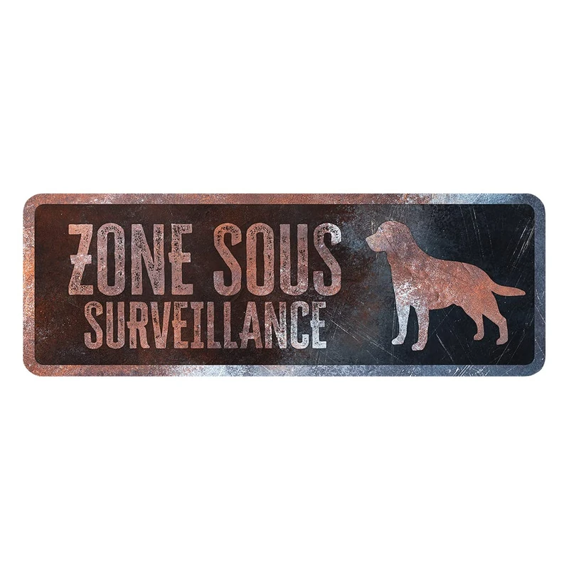D&D Home, Warning Sign, Warning to the Dog, 40 x 13 x 0.2 cm, French Version, Black Background, Rust-Resistant Metal Warning Sign with Funny Text - Image 1
