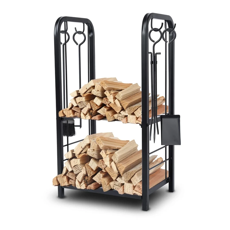 SereneLife Log Holder Storage Rack, Heavy Duty Wood Store Stacker, 100 kg Capacity, Firewood Rack, For Indoor & Outdoor Use