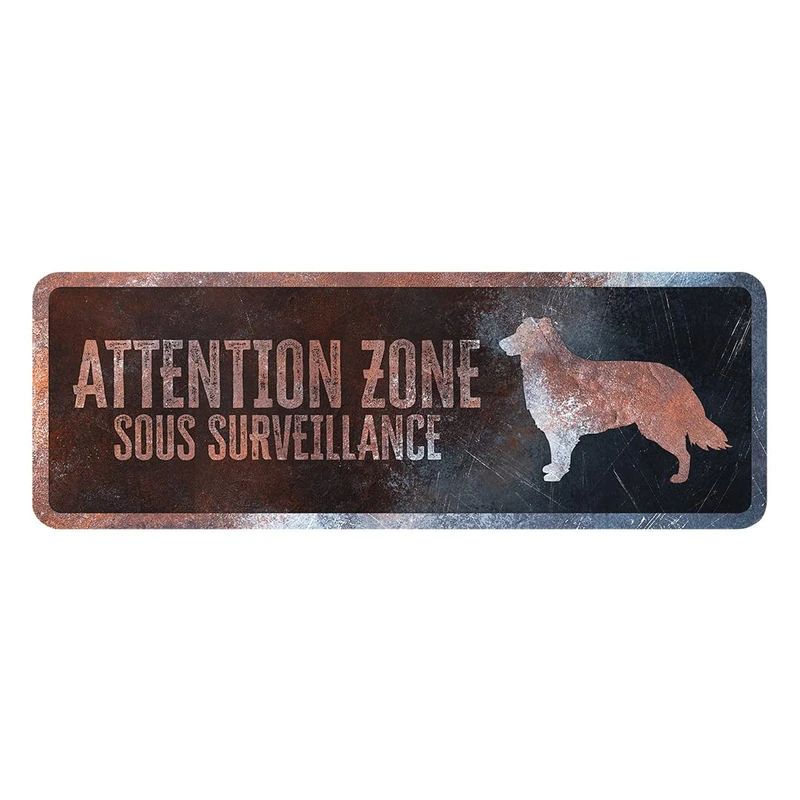 D&D Home, Warning Sign, Warning to the Dog, 40 x 13 x 0.2 cm, French Version, Black Background, Rust-Resistant Metal Warning Sign with Funny Text