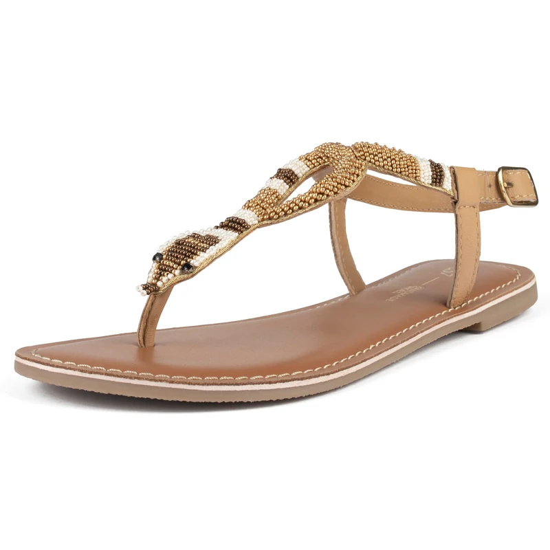 L37 HANDMADE SHOES Women's Desert Flower Flat Sandal, Braun, 7.5 UK