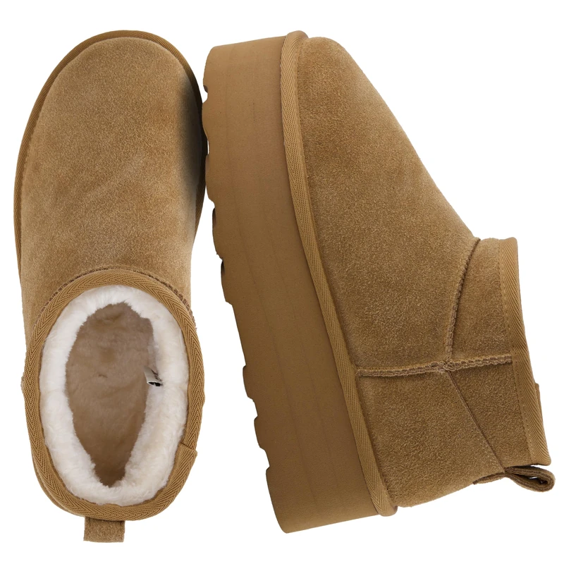 CUSHIONAIRE Women's Hippy Genuine Suede Pull on Platform Boot +Memory Foam, Chestnut 4.5 UK