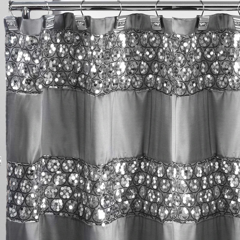 Zahari Home Sinatra Bathroom Shower Curtain Glamorous Bling Fabric Shower Curtain, 72"x70", Silver - Image 1