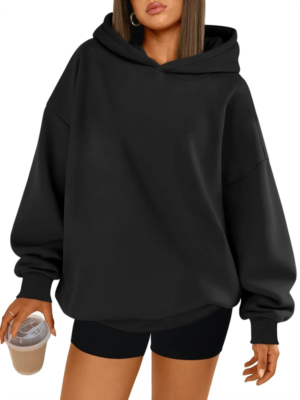 Trendy Queen Women's Oversized Hoodies Fleece Hooded Sweatshirts Comfy Casual Pullover Loose Lightweight Fall Winter Clothes, Black, XL