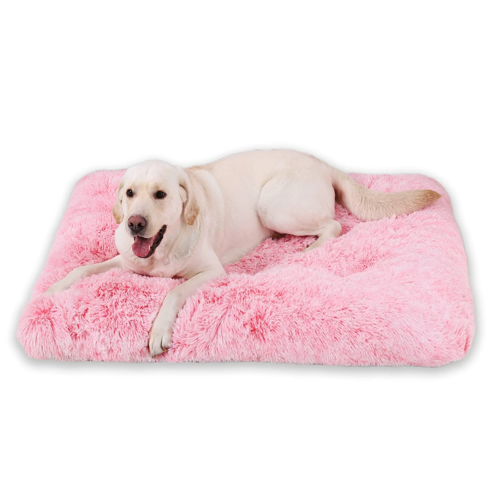 Jaspuriea Large Dog Bed Washable Dog Crate Mattress Calming Fluffy Anti Anxiety Dog Beds Deluxe Plush Dog Mat with Anti-Slip Bottom, Pink, 105x70x10cm