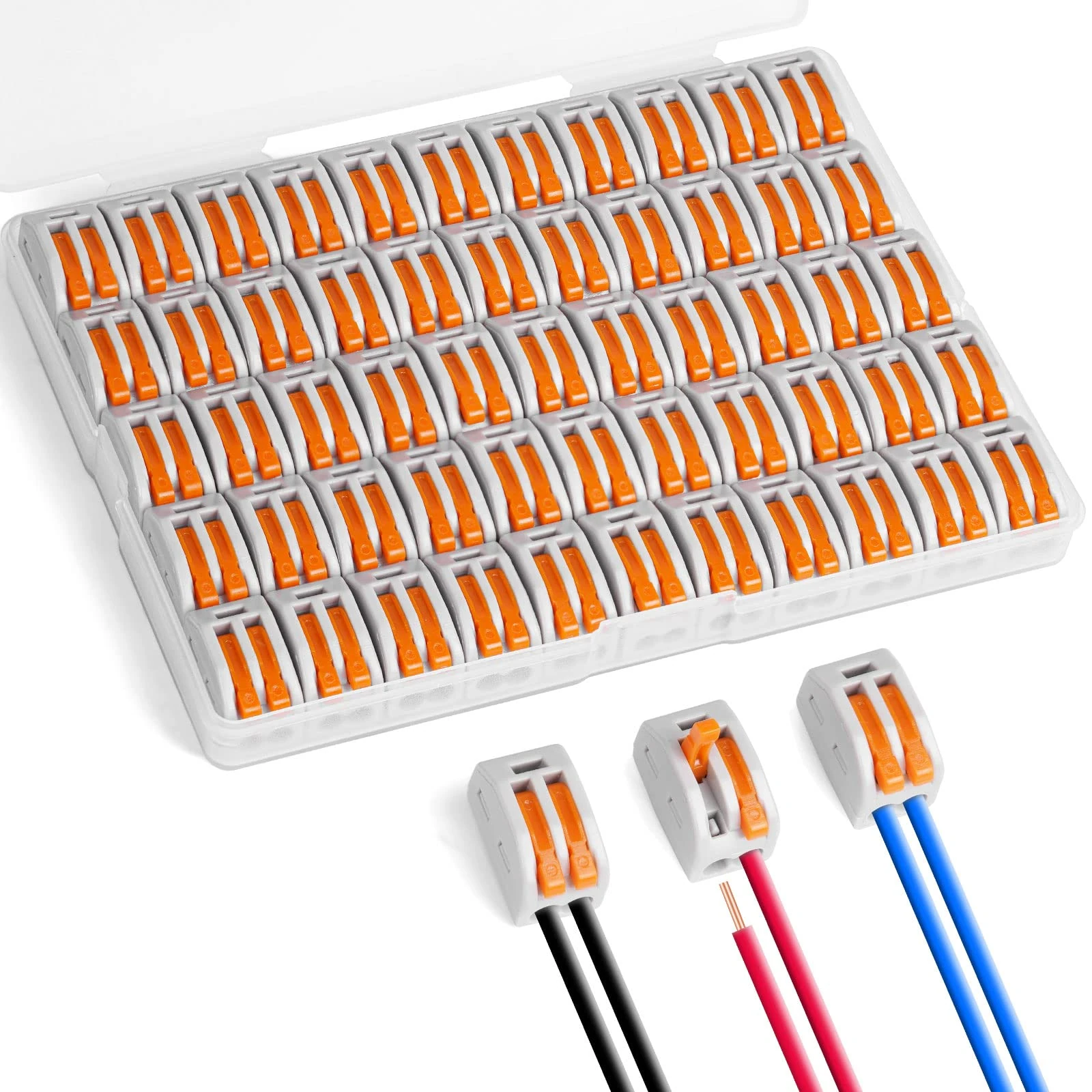 flintronic 55 Pcs Lever-Nut Wire Connectors, 2 Conductor Compact Electrical Connectors, Cable Connectors, Splicing Connectors for Circuit Inline, Terminals Blocks, Flame retardant PA/PC