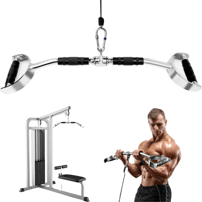 Yes4All Wide Grip LAT Pull Down Bar Attachments with D Grip Handles/Curl LAT Pulldown Attachment for Gym Equipment, Press Down Bar 27" Cable Attachment Rubber Handgrips & Revolving Hanger