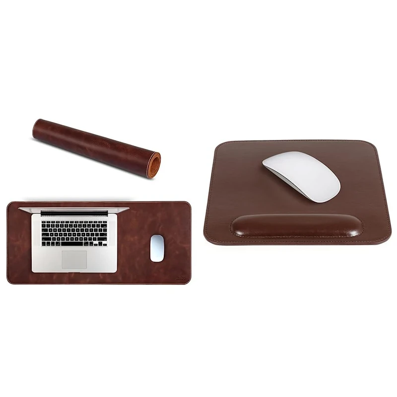 LONDO Genuine Leather Extended Mouse Pad - Brown & Leather Mousepad with Wrist Rest (Dark Brown)