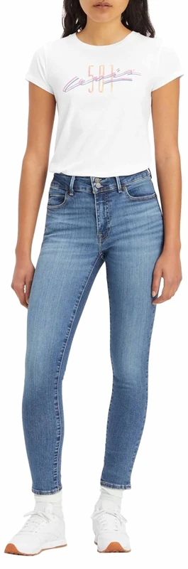 Levi's Women's 711 Double Button Jeans, Blue Wave Mid, 26W / 32L