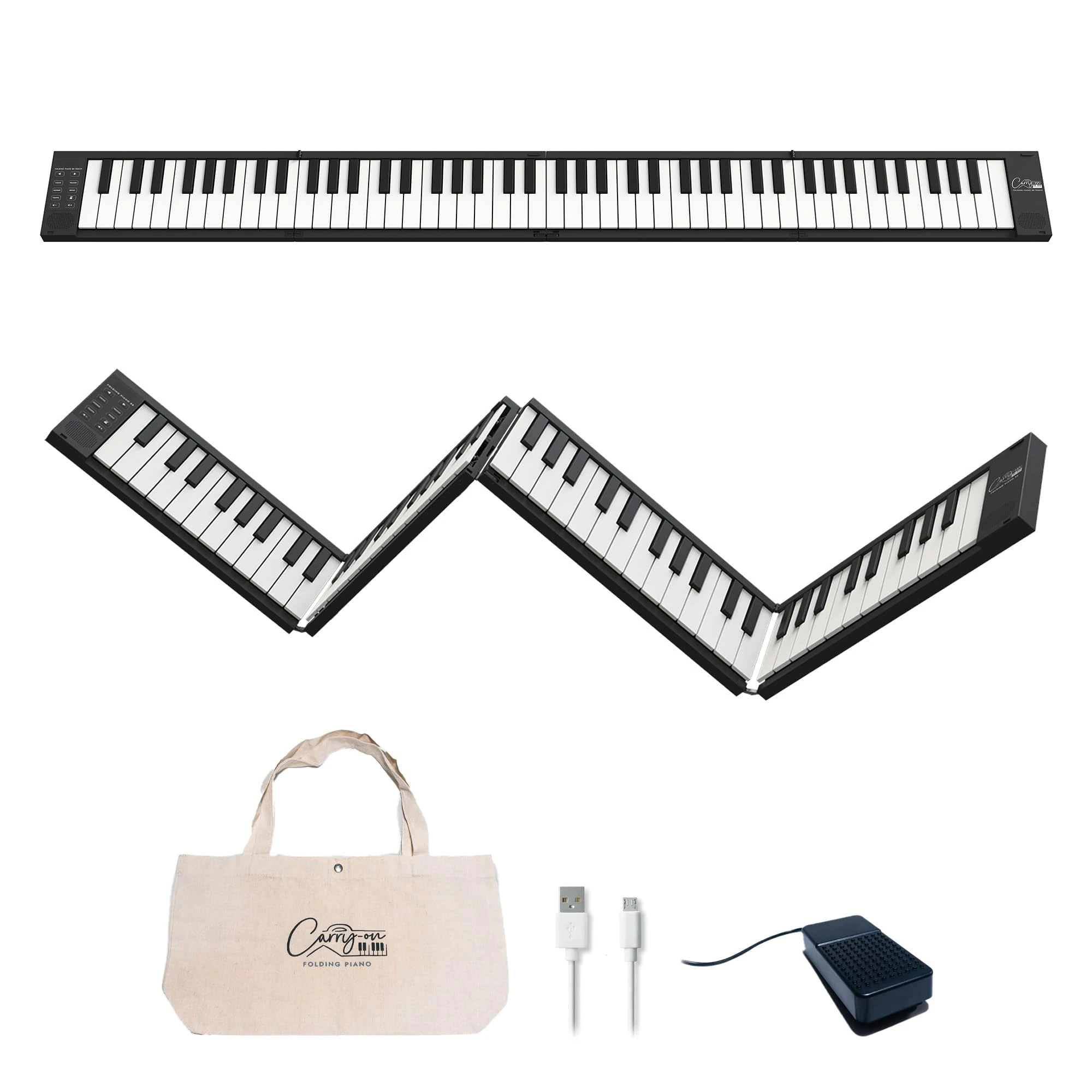 Blackstar BA215011 Carry-on FP-88 Touch 88 Key Touch Sensitive Black Portable Folding Digital Piano by USB MIDI Controller with Rechargeable Battery