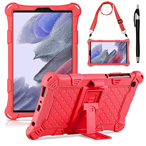 KATUMO Case for Samsung Galaxy Tab A7 Lite 8.7 inch 2021 SM-T220/T225 Silicone Proof Case Children for Galaxy Tablet A7 Lite 8.7 inch Cover,Shoulder Belt and Touch Pen,Red