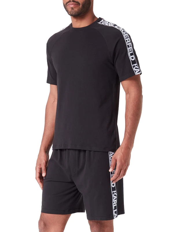 KARL LAGERFELD Men's Short-Sleeved Logo Pyjama Set, Black, Medium