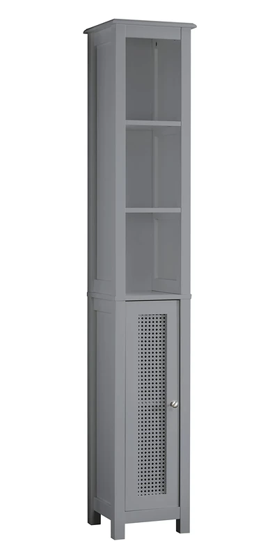 House and Homestyle Grey Slimline Rattan Bathroom Tallboy Storage Cabinet