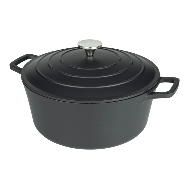 Commichef XR-720BK 20cm Cast Aluminium Round Casserole Dish, Suitable for Oven and All Types of Hob, Perfect for Stews and Casseroles, Black