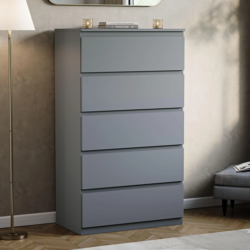 Vida Designs Denver 5 Drawer Chest of Drawers Grey – Modern Wooden Storage Unit