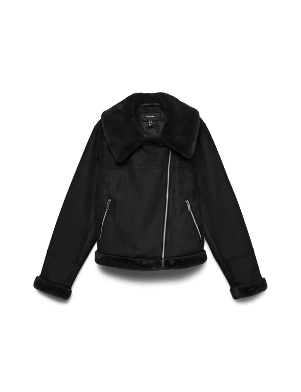 VERO MODA Women's Vmpeggy Faux Suede Jacket Boos Jacket, black, M