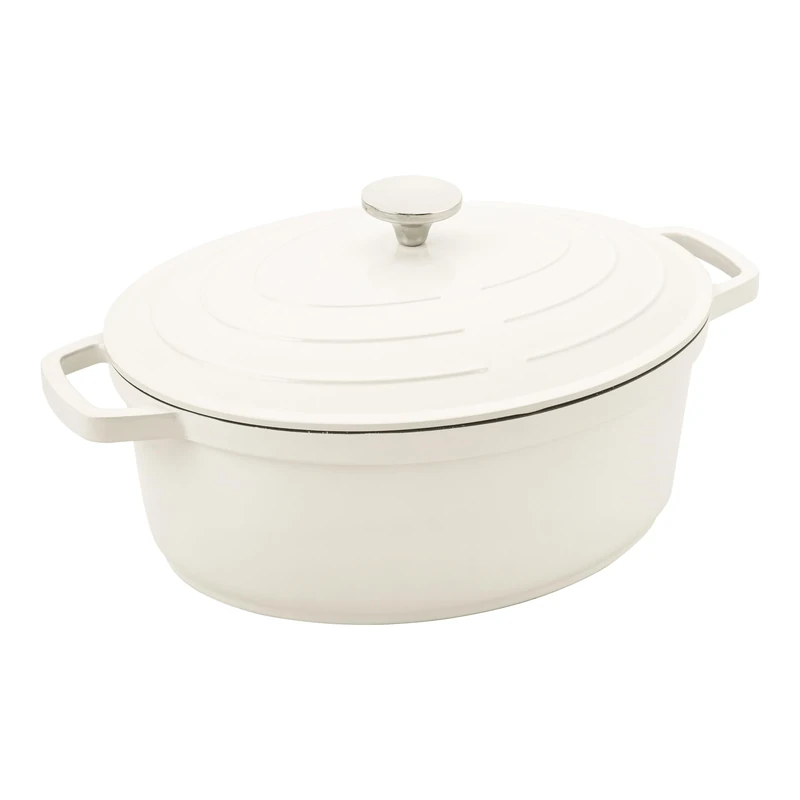 Commichef XO-632CR 32cm Cast Aluminium Oval Casserole Dish, Suitable for Oven and All Types of Hob, Perfect for Stews and Casseroles, Cream