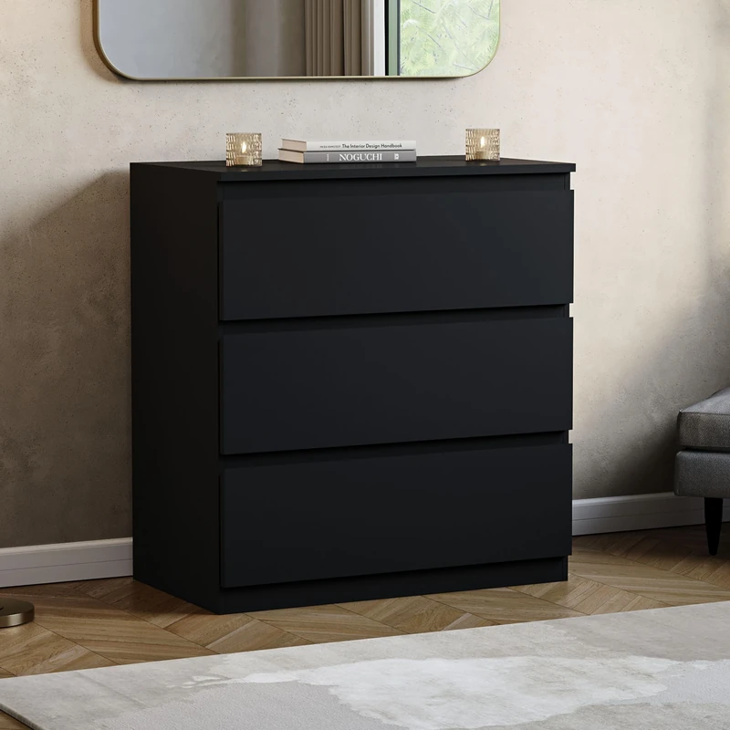 Vida Designs Denver 3 Drawer Chest of Drawers Black – Modern Wooden Storage Unit