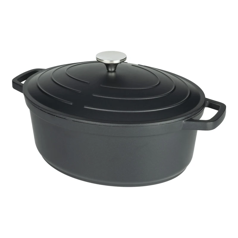Commichef XO-632BK 32cm Cast Aluminium Oval Casserole Dish, Suitable for Oven and All Types of Hob, Perfect for Stews and Casseroles, Black