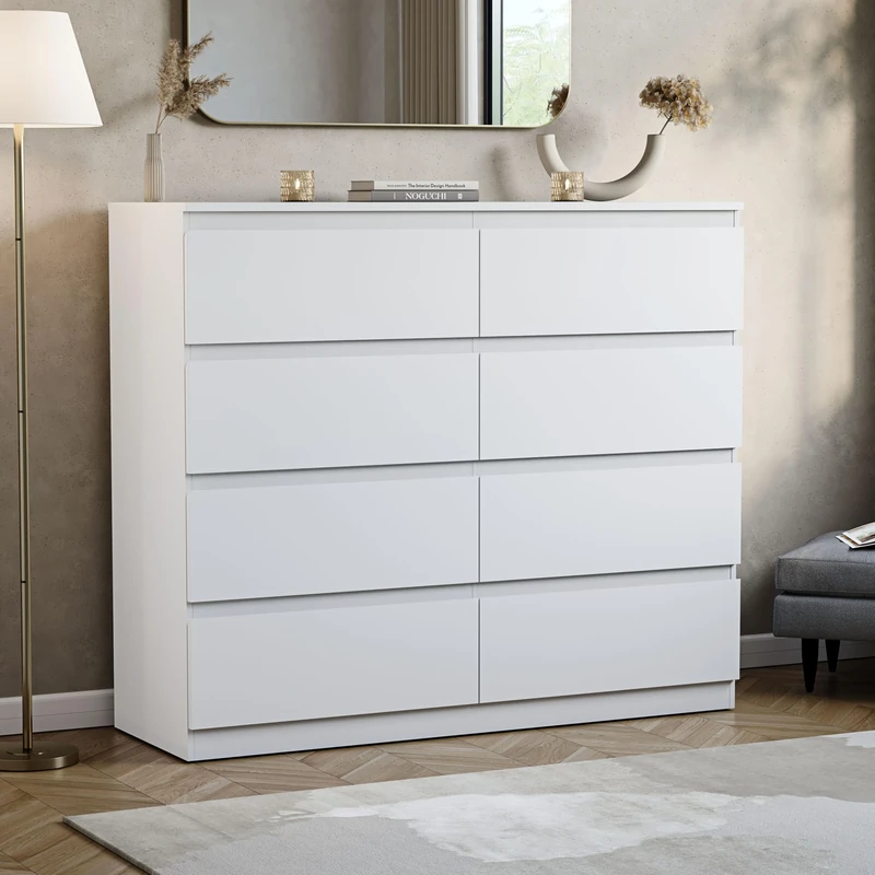 Vida Designs Denver 8 Drawer Chest of Drawers White – Modern Wooden Storage Unit