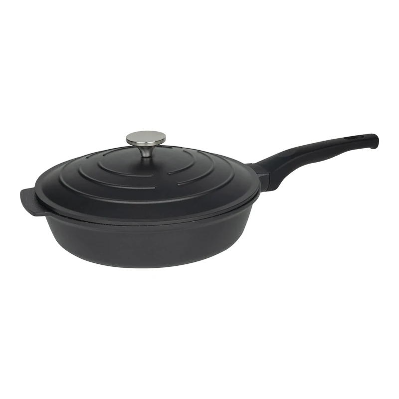 Commichef All in One Pan, Black, Cast Aluminium, with Lid, Non-Stick, Suitable for Frying, Grilling, Sautéing and More, 28cm, XP-ALL28BK