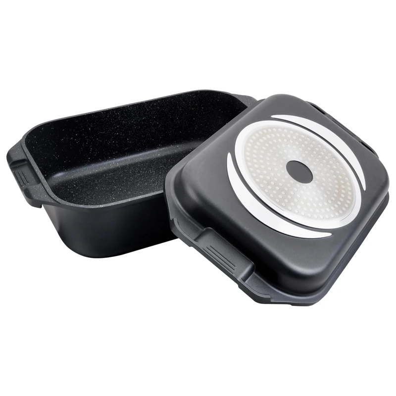 Commichef Roasting Dish with Dual Purpose Skillet Pan Lid, Cast Aluminium, Black, Suitable for Oven and All Types of Hob, Perfect for Roasting and Searing, 34 x 24 cm, XRST-3424BK