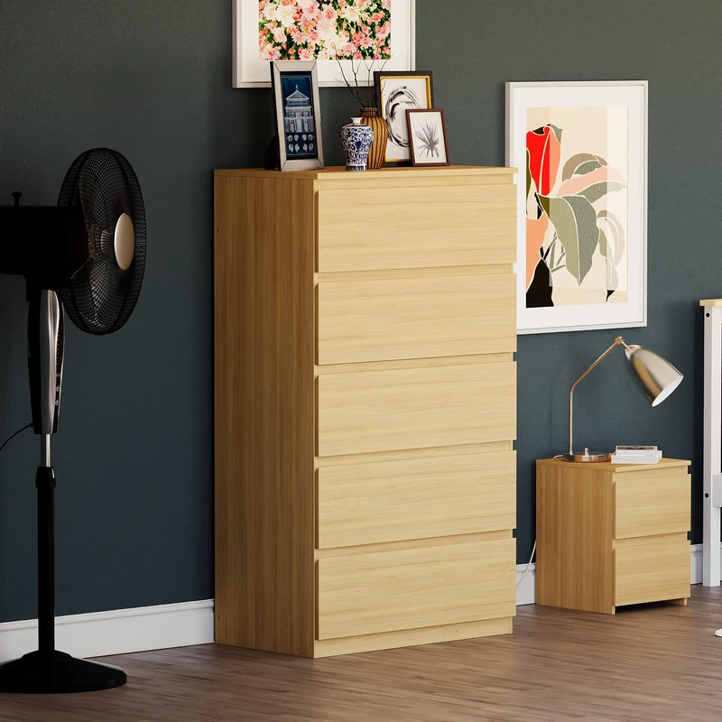 Vida Designs Denver 5 Drawer Chest of Drawers Pine – Modern Wooden Storage Unit