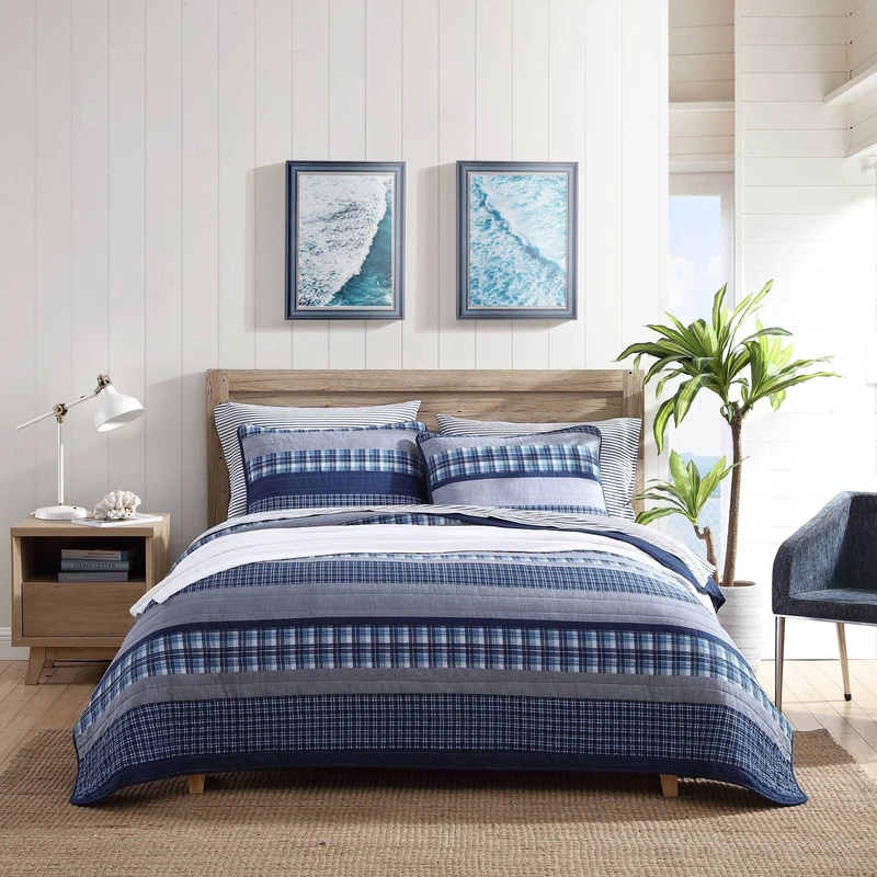 Nautica Addison Blue Reversible Cotton Quilt Set - Twin - Image 1