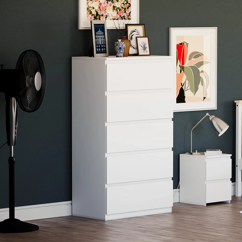 Vida Designs Denver 5 Drawer Chest of Drawers White – Modern Wooden Storage Unit