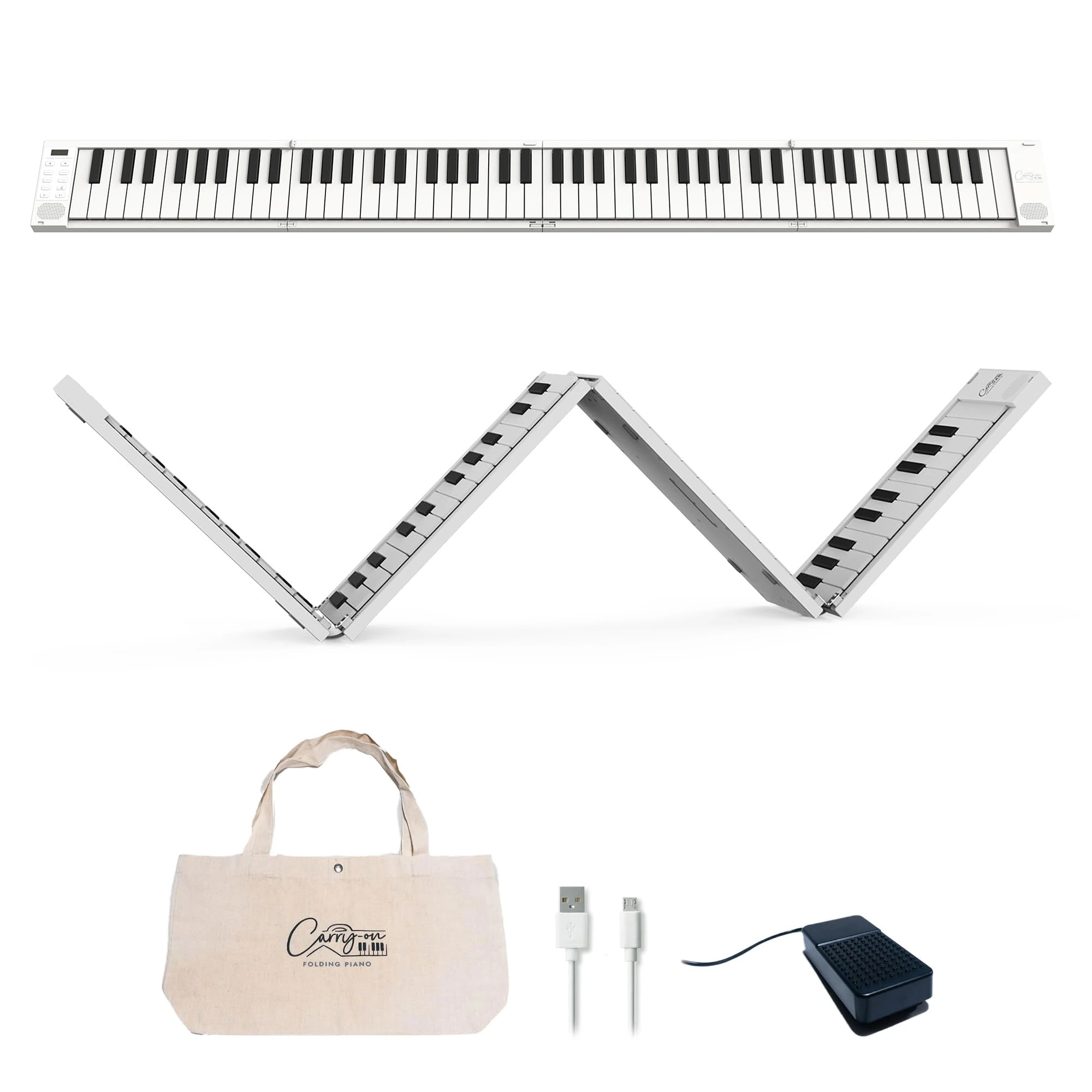 Blackstar BA215010 Carry-on FP-88 Touch 88 Key Touch Sensitive White Portable Folding Digital Piano USB MIDI Controller with Rechargeable Battery