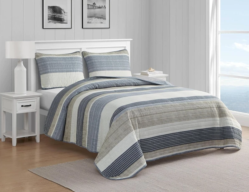 Nautica Cotton Reversible Bedding Set, All Season Designer Home Décor, Ridgeport Beige, Queen