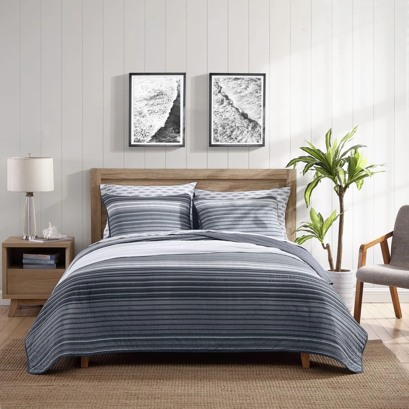 Nautica Cotton Reversible Bedding, Home Decor for All Seasons, Coveside Grey, Twin