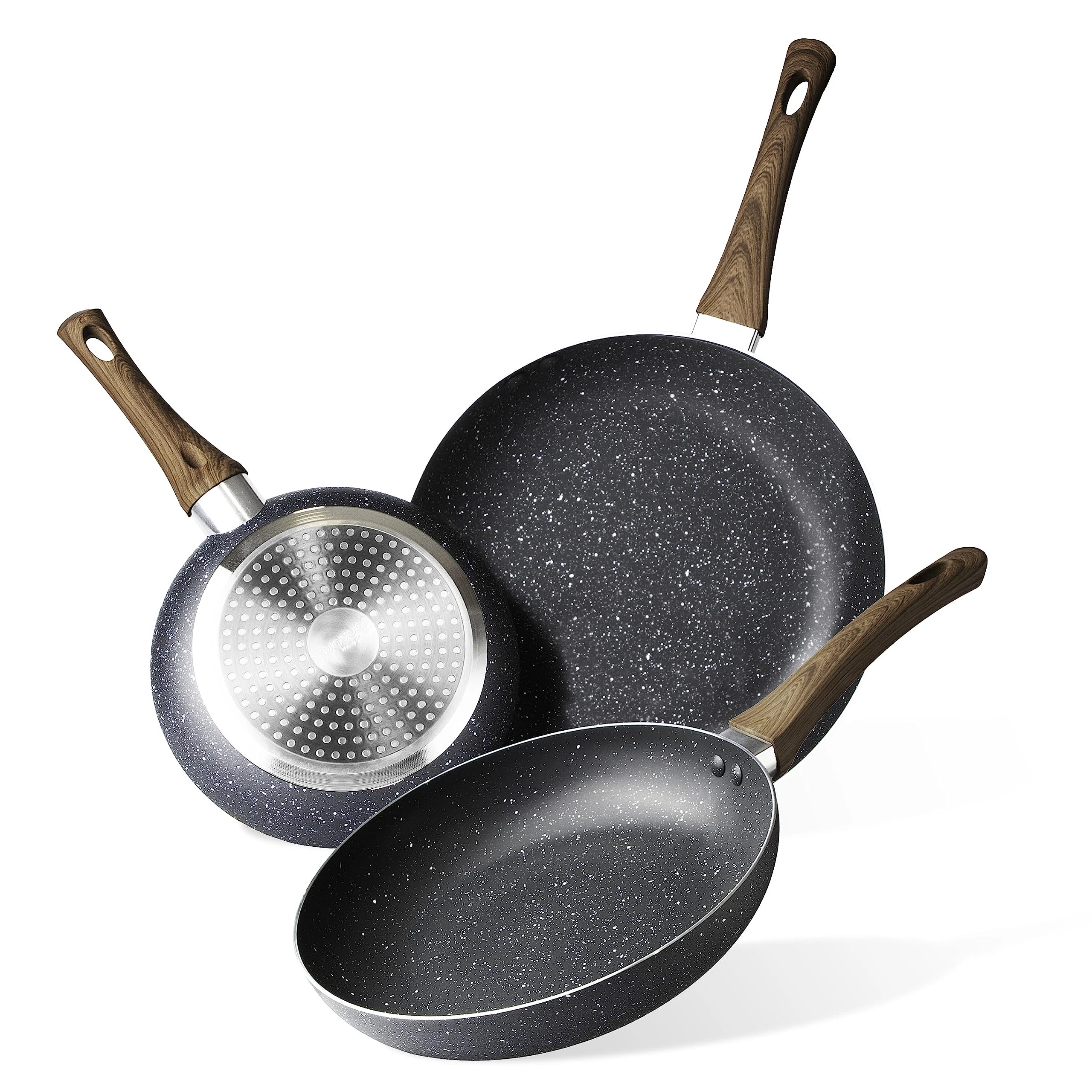nuovva Induction Hob Pan Set – 3pcs Non Stick Frying Pan – Kitchen Cookware Nonstick – Marble, 20cm, 24cm & 28cm Frying Pans Set