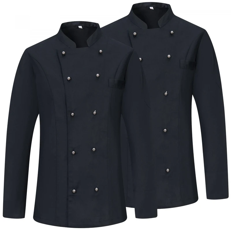 MISEMIYA - PACKAGE 2 UNITS - WOMEN'S CHEF JACKET - WOMAN CHEF UNIFORMS WOMEN'S KITCHEN JACKET - Ref.848 - Large, Black
