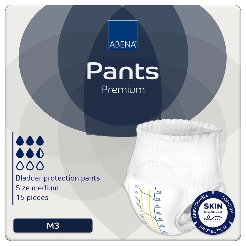 Abena Pants Premium Pull-Up Incontinence Pants, Eco-Labelled Incontinence Pants for Men & Women, Discreet, Protective, Breathable, Comfortable, Medium 3, 80-110cm Waist, 2400ml Absorbency, 15PK