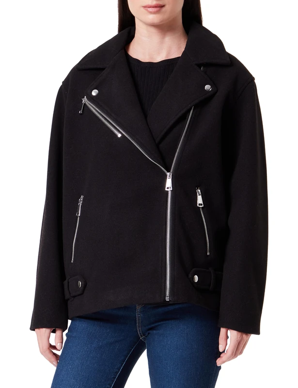 VERO MODA Women's Vmpopemmy Biker Jacket Boos CP Jacket, Black, M