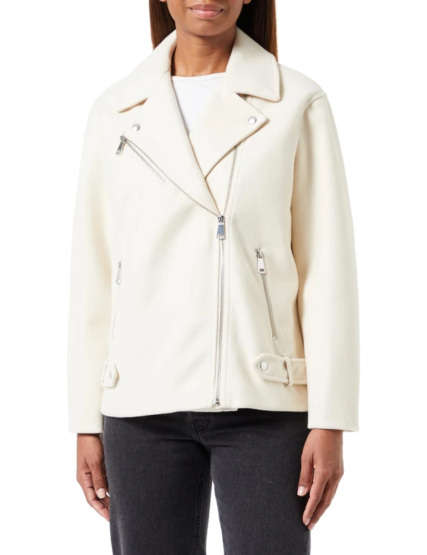 VERO MODA Women's Vmpopemmy Biker Jacket Boos CP Jacket, Oatmeal/Detail:Solid, L