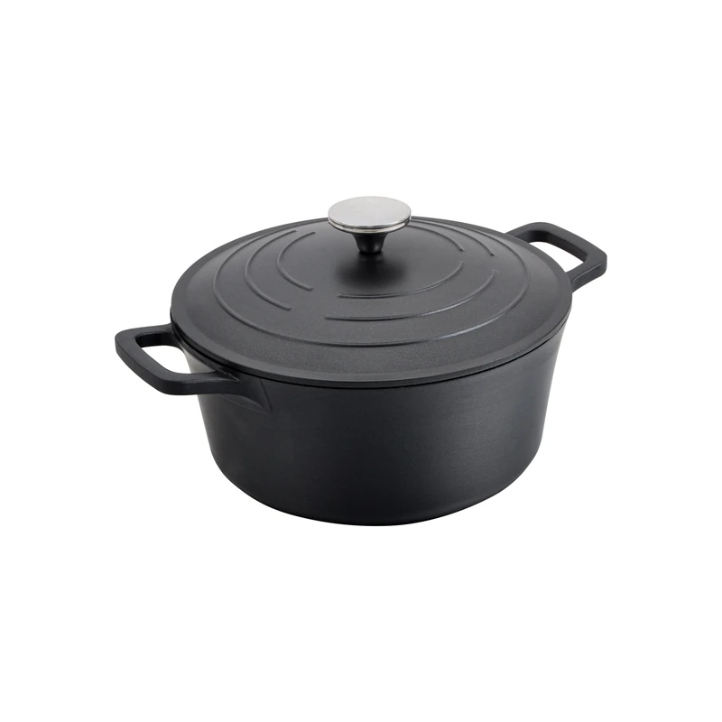 Commichef XR-724BK 24cm Cast Aluminium Round Casserole Dish, Suitable for Oven and All Types of Hob, Perfect for Stews and Casseroles, Black