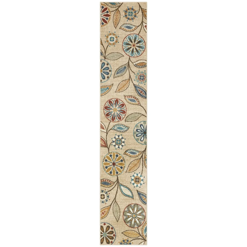 Maples Rugs Reggie Floral Runner Rug Non Skid Hallway Entry Carpet [Made in USA], Beige, 2' x 10'