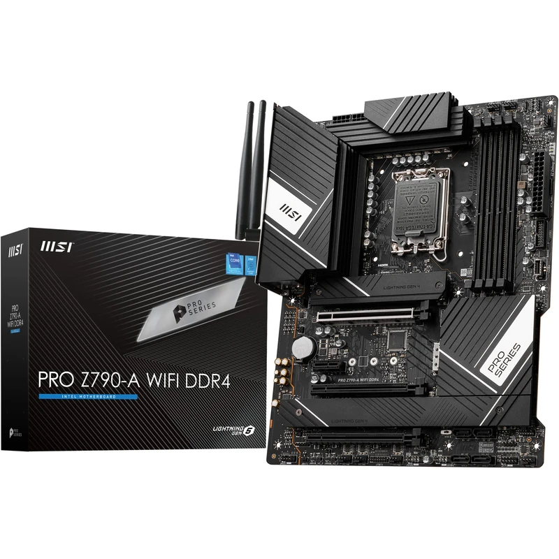 MSI PRO Z790-A WIFI DDR4 Motherboard ATX - Supports Intel Core 12/13th Gen Processors, LGA 1700, DDR4 Boost (7200+MHz/OC), 1 x PCIe 5.0 x16, 1 x PCIe 4.0 x16, 4 x M.2 Gen4, 2.5Gbps LAN, Wi-Fi 6E