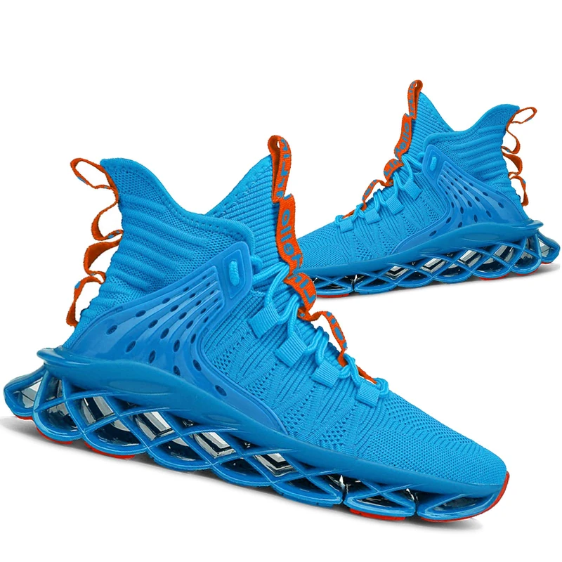 Hello MrLin Men's Running Shoes Non Slip Athletic Tennis Walking Blade Type Sneakers Hip Hop, Blue/Orange2, 6.5 UK