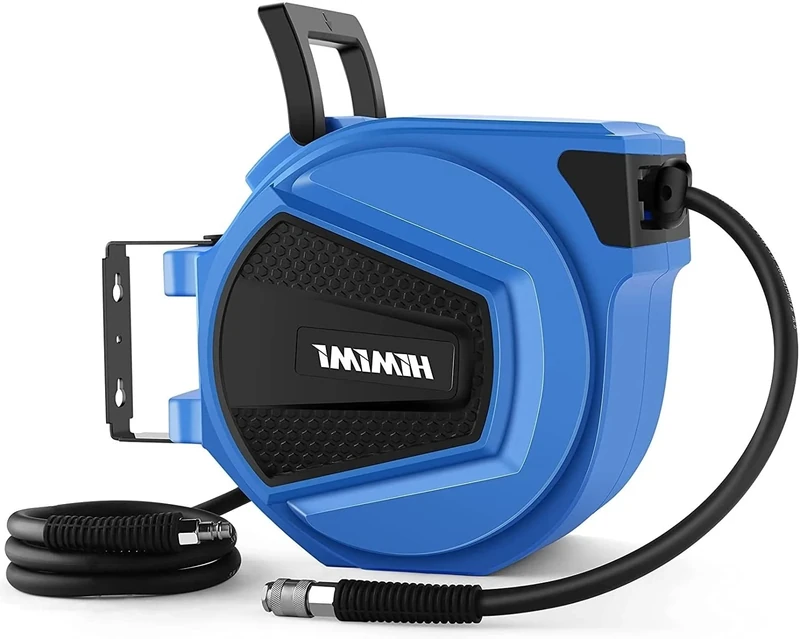 Automatic Compressed Air Hose Drum 15 m + 1.5 m, Hose Reel for Compressed Air, Wall Compressed Air Hose Reel, 20 Bar Max, Φ9.5 mm, 1/4 Inch Connection, Automatic Slow Feed