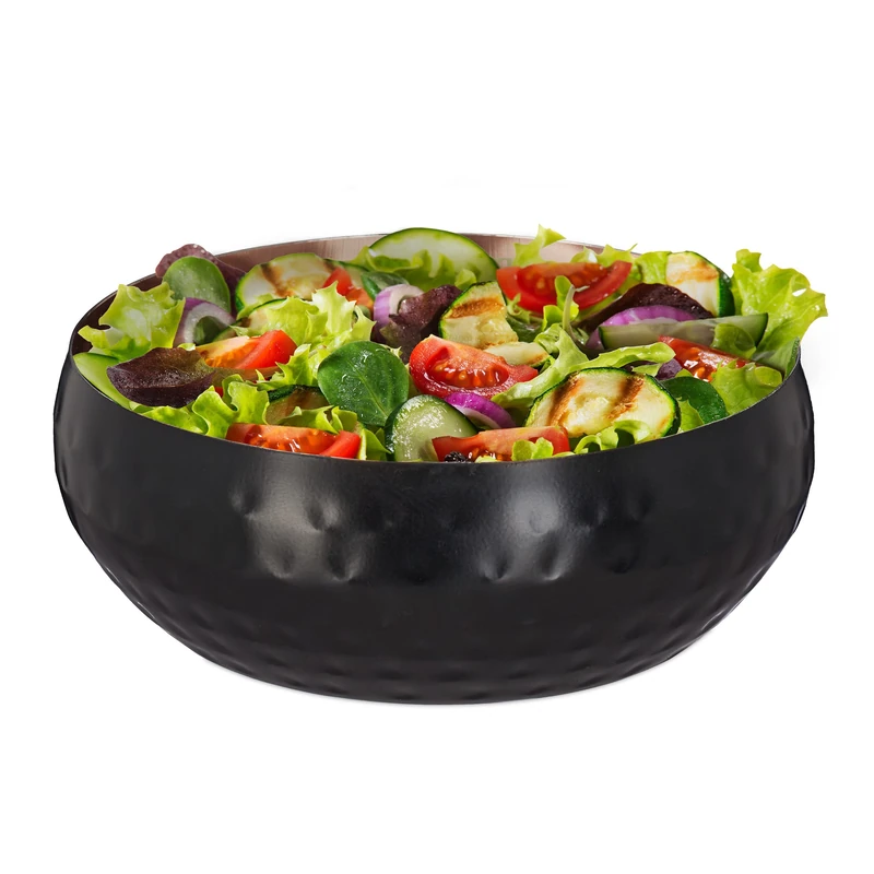 Relaxdays Serving Bowl, Hammered Design, Stainless Steel, Snacks & Salads, Diameter 13 cm, Serving Bowl, Kitchen, Black/Copper