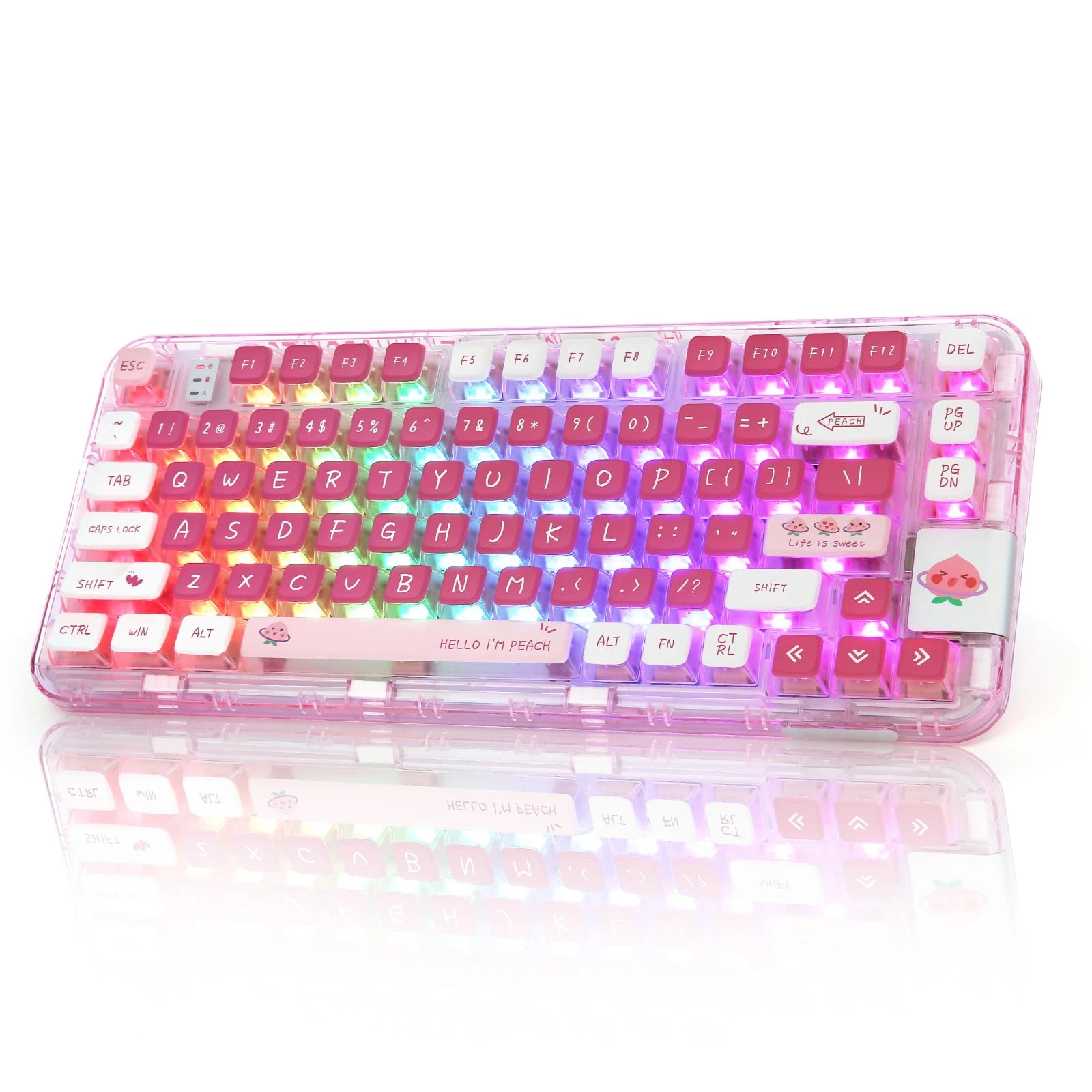 YUNZII CK75 Gaming Keyboard, Wireless Hot Swappable Mechanical Keyboard for Gaming, Home, Transparent Gasket Mounted Keyboard for Windows, Mac(Meow Switch,Peach Pink)
