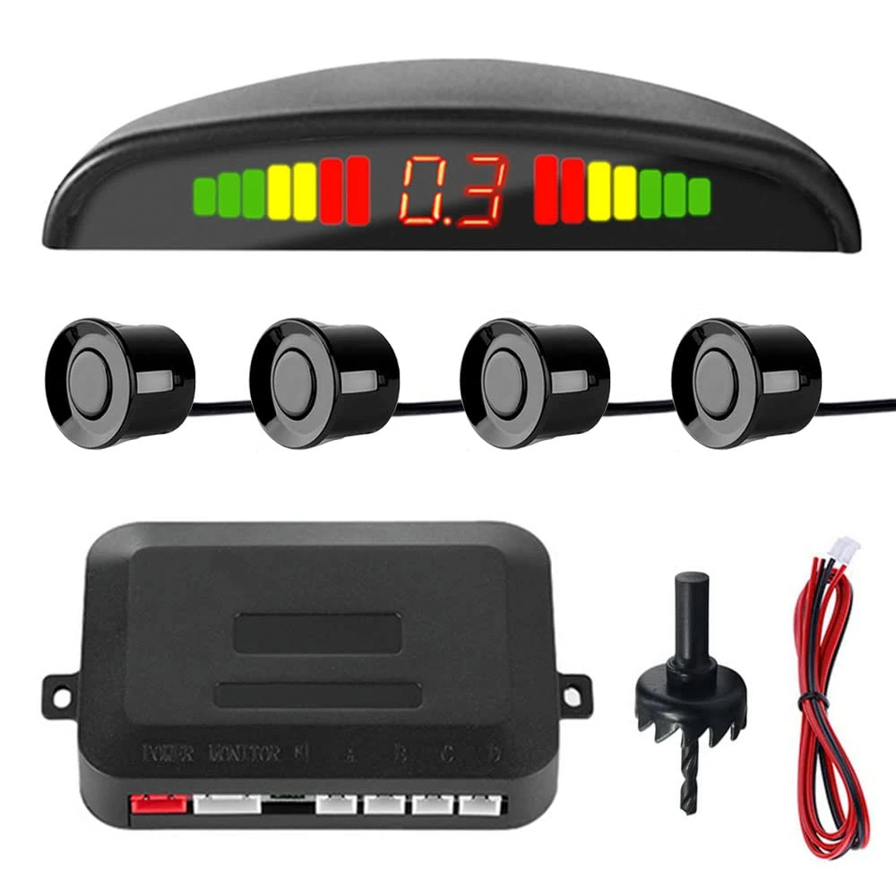 MOCNT Car Reverse Parking Sensors Car Rear Reverse Parking Radar System Car Parking Sensor Kit 4 Rear Sensor Auto Sound Alarm Alert Reverse Backup Radar Display Black