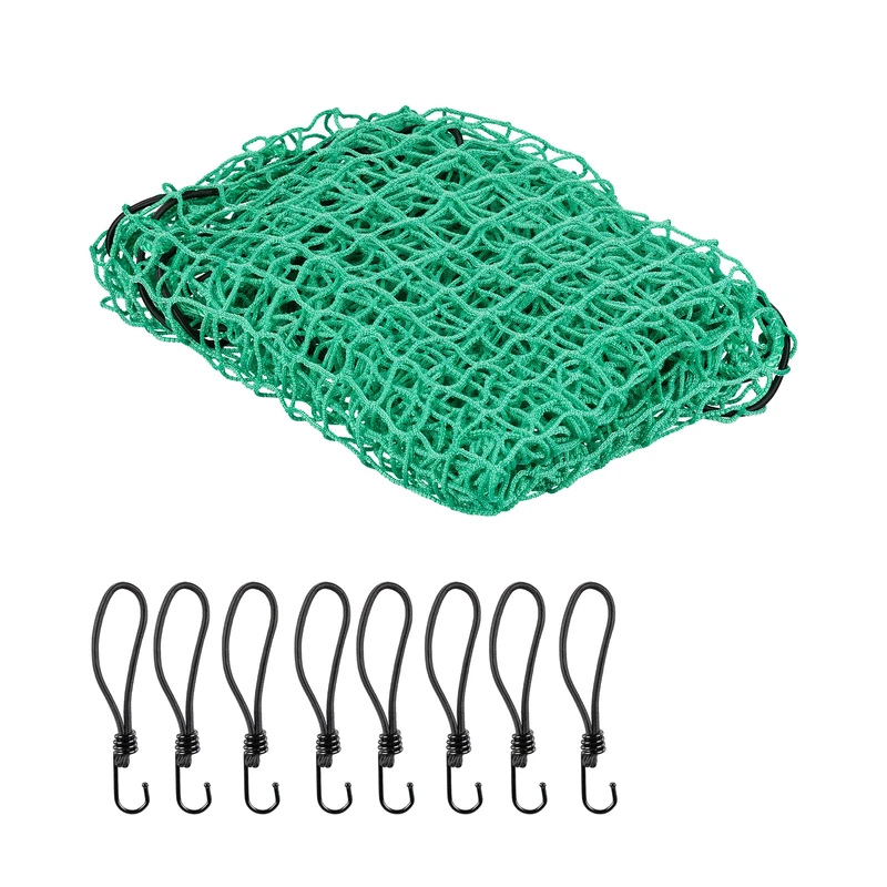 Relaxdays Net, 2 x 3 m, with 8 Hooks, Corner Markings, Rubber Cord, Trailer Load Securing, Green