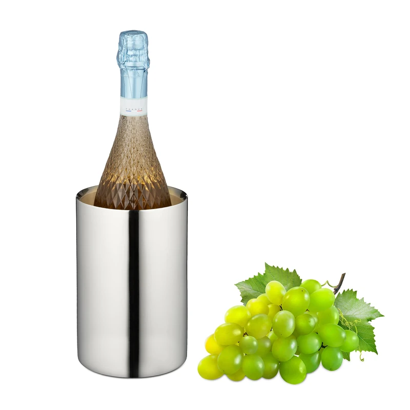 Relaxdays Wine Cooler Stainless Steel, 100%, Silver, 18,5 x 12 cm