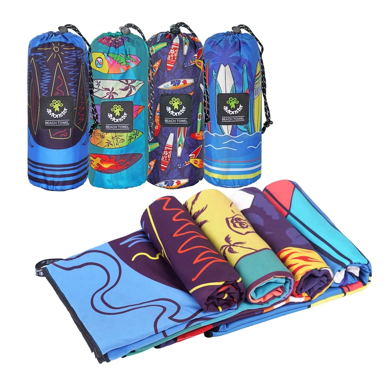 4Monster Quick Dry Beach Towel, Ultra Absorbent Microfiber Travel Towel, Lightweight & Compact for Beach, Swimming, Camping, Pool, Water Sports & Yoga