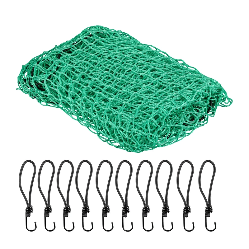 Relaxdays Net, 2.5 x 3.5 m, with 10 Hooks, Corner Markings, Rubber Cord, Trailer Load Securing, Green, 0.6x250x350 cm