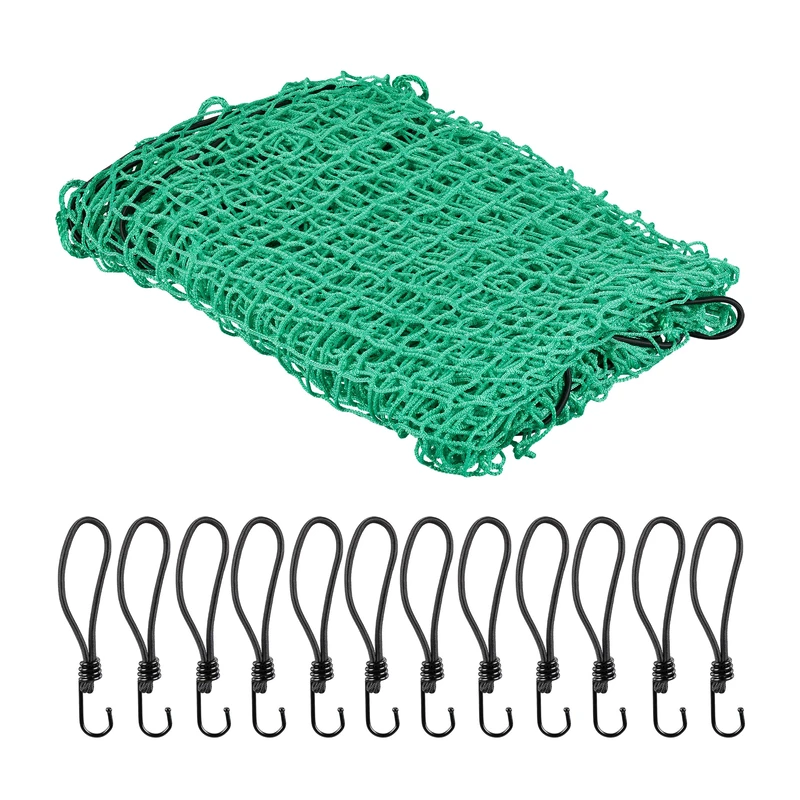 Relaxdays Net, 3 x 4 m, with 12 Hooks, Corner Markings, Rubber Cord, Trailer Load Securing, Green, 0.6x300x400cm