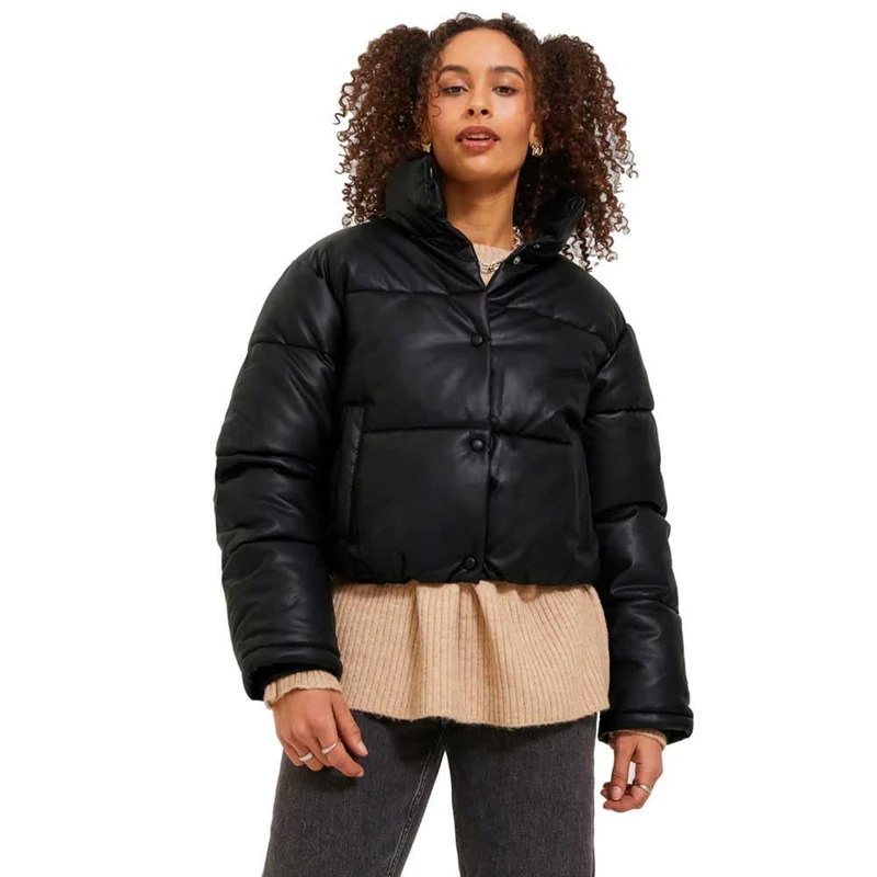 JACK & JONES Women's Jxbreezy OTW Sn Faux Leather Short Jacket Buffer, Schwarz, L